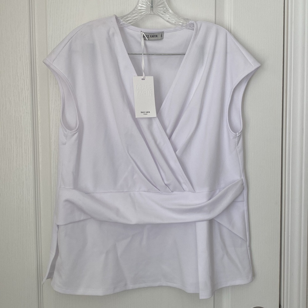 NEW🤍Grace Karin White Draped Blouse